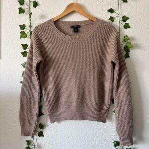 Finesse Beige Brown Knit Sweater Ribbed Long Sleeve Pullover Size S
